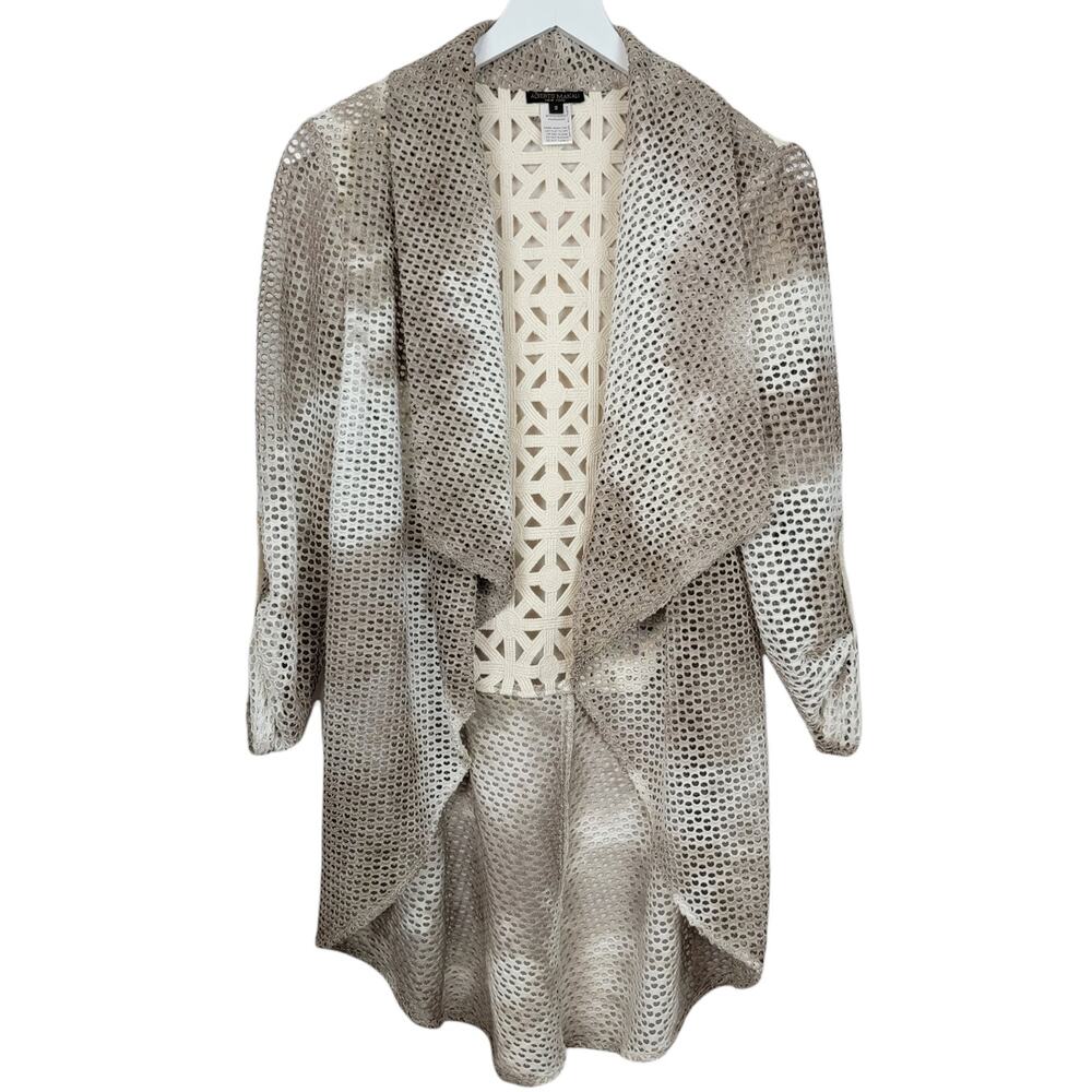 Alberto Makali Waterfall Lattice Lace Neutrals Open Cardigan - Size Small S